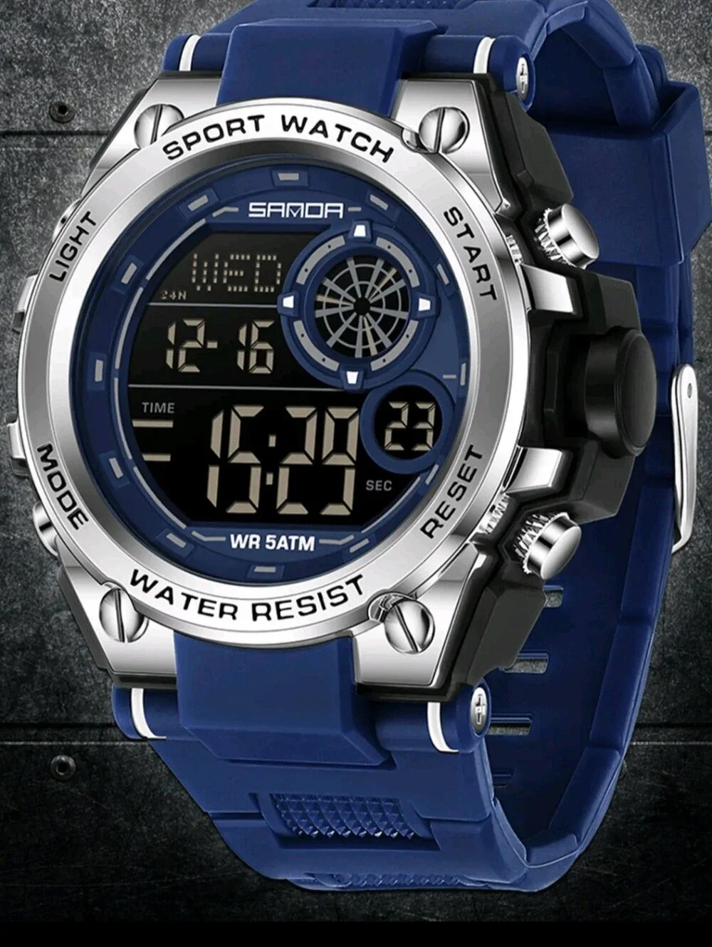 Multifunction Sports Digital Watch, 50M Water Resistant, 5ATM, LED, ABS Shell.